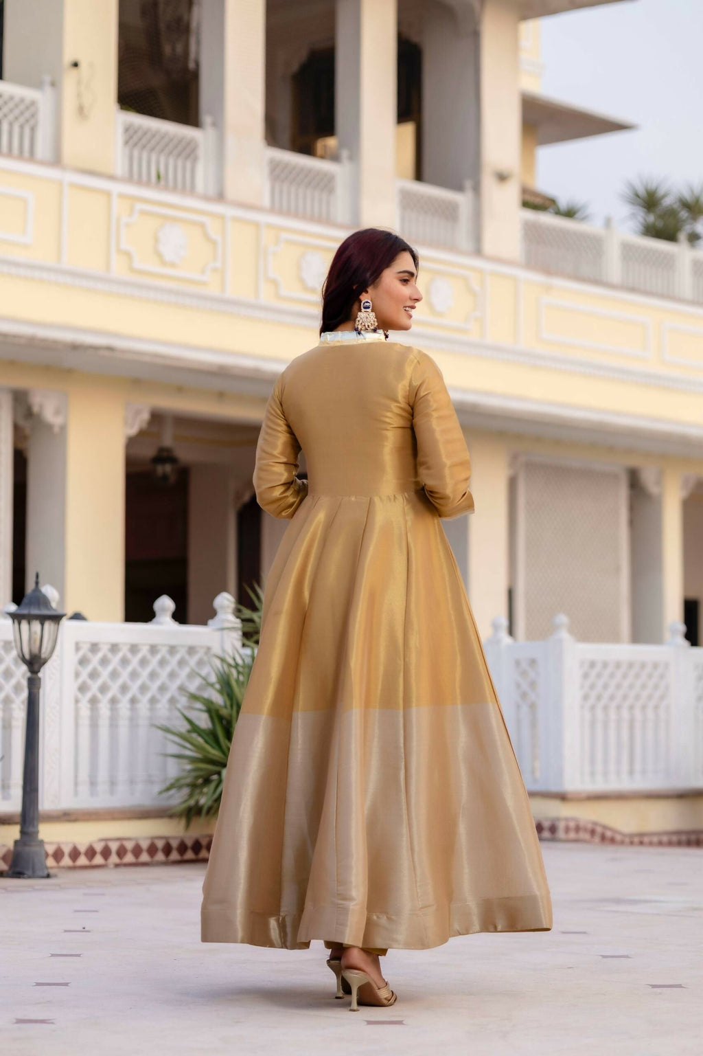 Teeya Creation Multi Color Pure Banarasi Viscose Wedding Wear Long Gown - Distacart