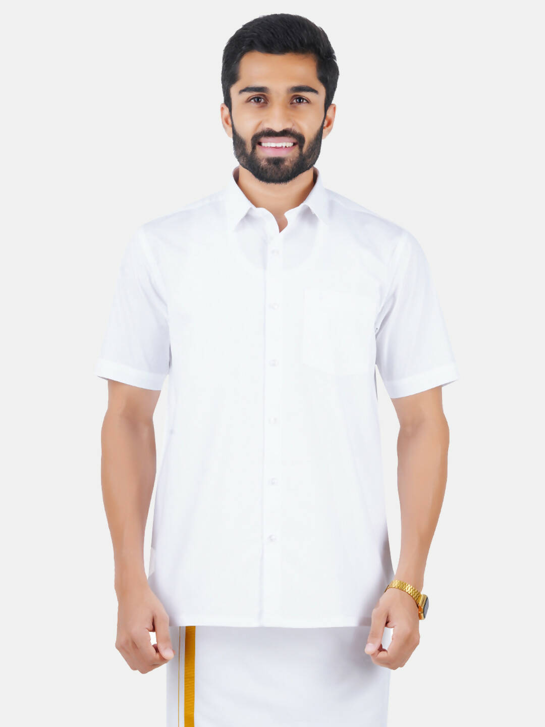 Ramraj Cotton Mens Half Sleeve Formal 100 % Cotton White Shirt
