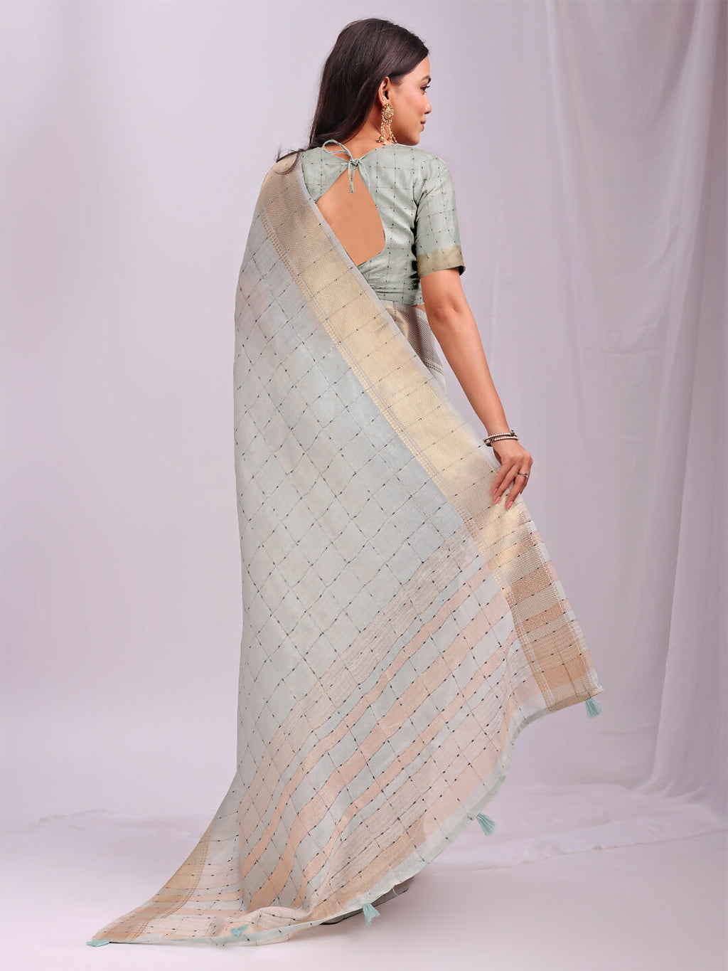 Shree Shyam Fashion Organza Sky Blue Saree - Distacart