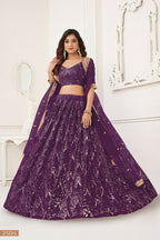 Eilara Wine Thread Sequin Embroidered Net Lehenga Set
