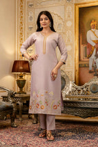 The52 Lavender Women's Beautiful Viscose Shimmer Fabric Embroidered Work Straight Kurta Pant and Dupatta Set - Distacart
