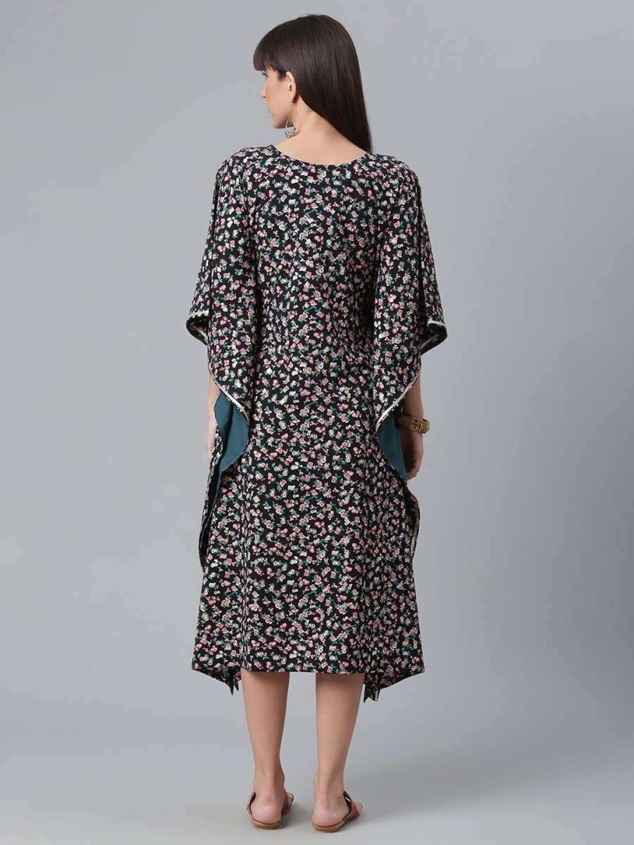 Ahalyaa Crepe Black Digital & Foil Floral Printed Kaftan