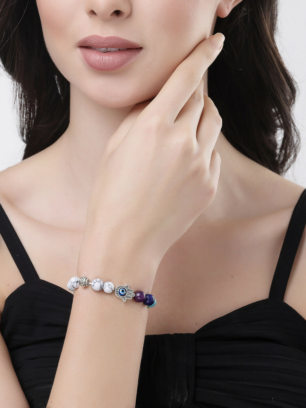 NVR Men & Women Multi Colour Marbel Crystal Elasticated Bracelet - Distacart