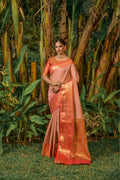 Jyoti Fashion Women's Peach Kanjivaram Silk Zari Woven Saree with Blouse
