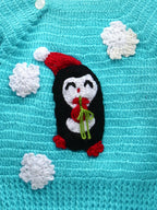 Chutput Kids Blue Coloured Solid Pullover with Penguin Applique Detail