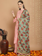 Jyoti Fashion Women's Peach Chanderi Silk Elegant Jardoshi Kurta with Trouser & Dupatta