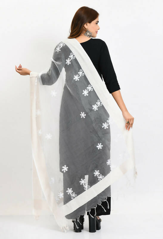 Mominos Fashion Moeza Women's Orgenza All Over Chikan Work White Dupatta - Distacart