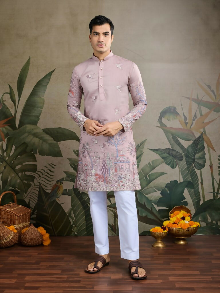 Vastranavya Peach Exclusive Festival Wear Viscose Silk Thread & Sequence Embroidered Work Kurta