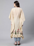 Ahalyaa Women Beige Pure Cotton Floral Printed Kaftan Kurta - Distacart