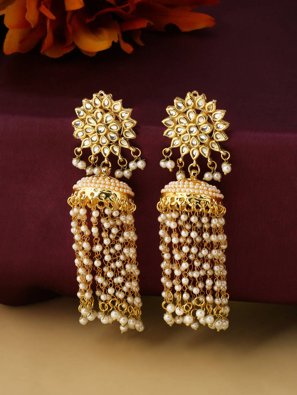 NVR Women Gold-Plated Contemporary Jhumkas Earrings - Distacart