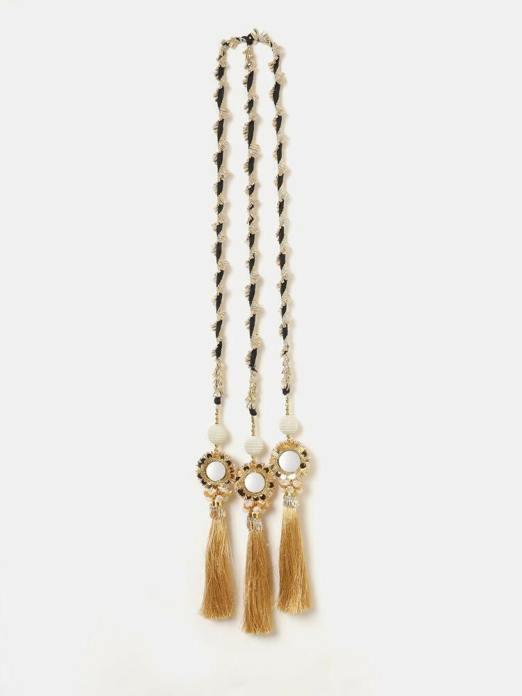 Ruby Raang Gold Gota Pati Work And Black Thread And Mirrors With Gold Stones & Pearls