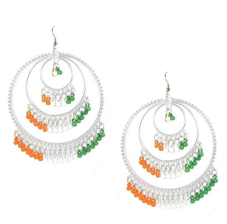 Mominos Fashion Traditional Silver-Plated Indian Tricolor Earrings