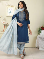 Vamika Chinon Embroidery Blue Party Wear/Casual Wear/Office Wear Kurta Set/Suit