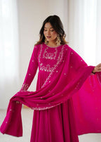 Joban Fashion Dark Pink Kurta Set Chanderi Sequence Embroidery Work - Distacart