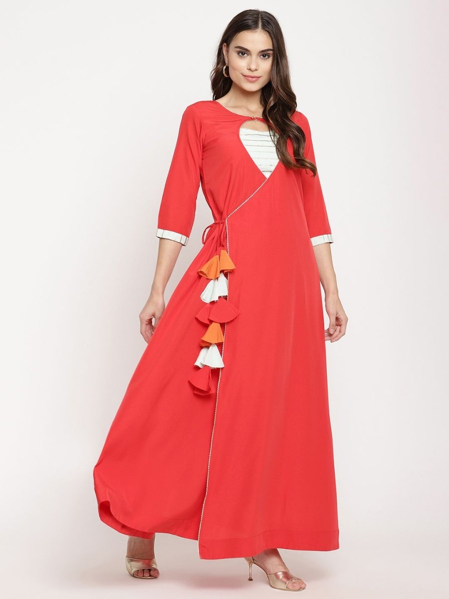 Ahalyaa Wome's Red Crepe Solid Kurta With Dupatta - Distacart