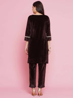 Women Republic Brown Velvet Embellished Co-Ord Set - Distacart
