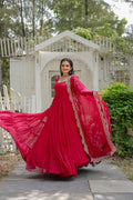 Joban Fashion Pink Georgette Sequence Embroidery Work Kurta Set - Distacart