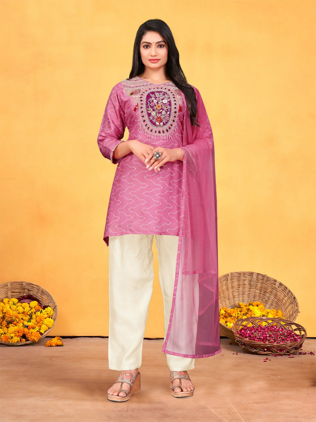 Joban Fashion Onion Cotton Premium Pure Viscose Print Dola With Handwork Kurta set