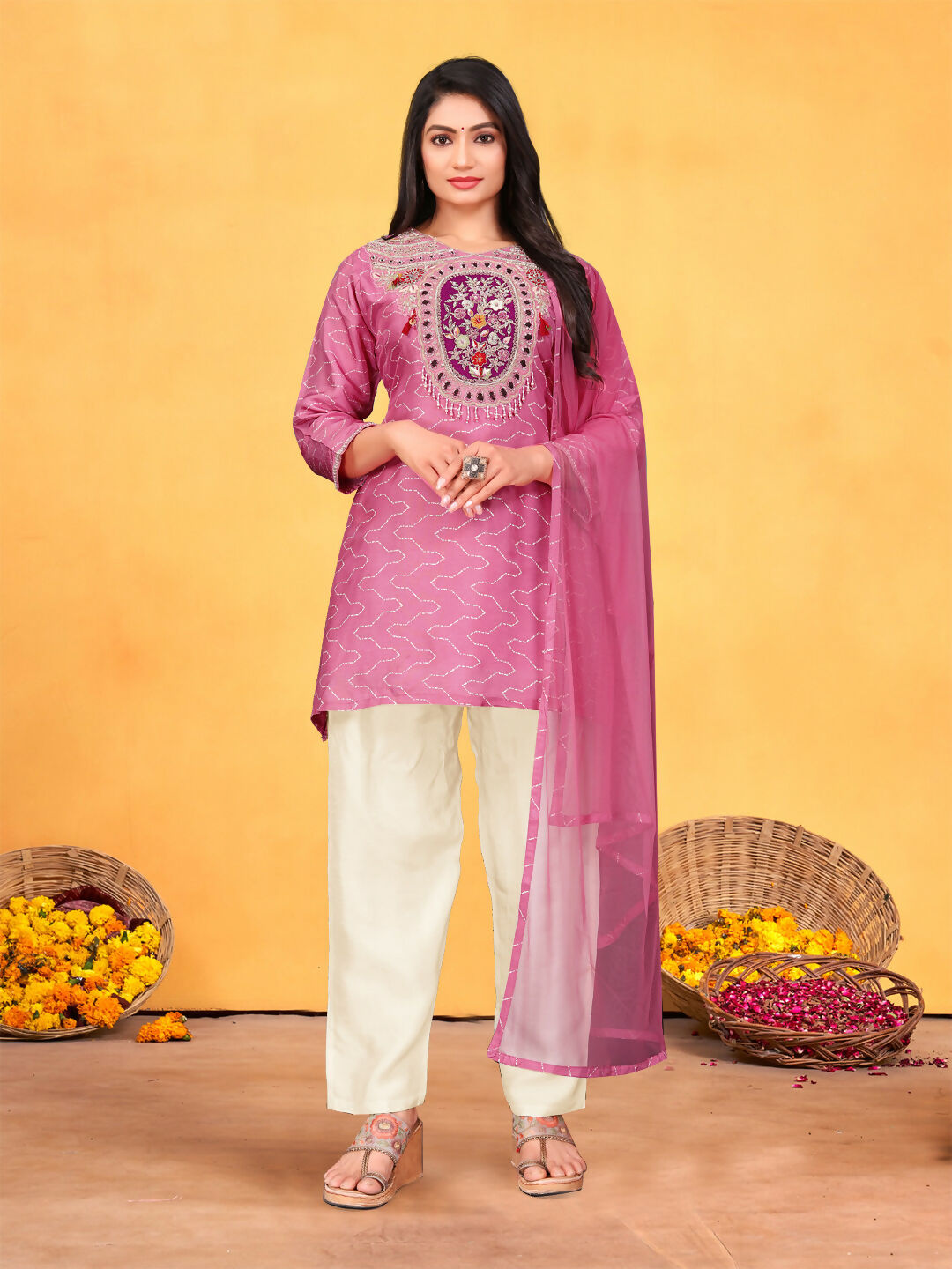Joban Fashion Onion Cotton Premium Pure Viscose Print Dola With Handwork Kurta set