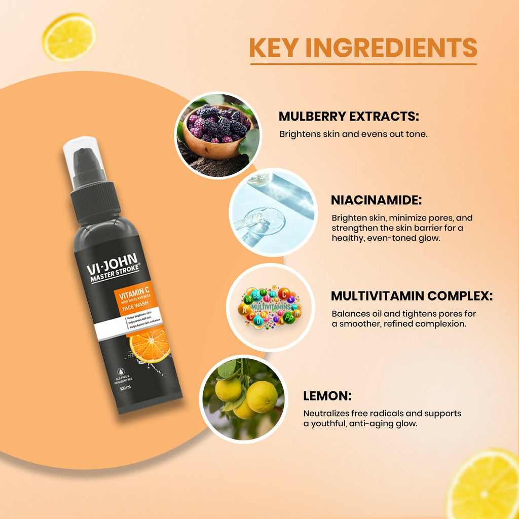 VI-JOHN Master Stroke Vitamin-C Face Wash Brightening Skin And Radiant Glow For All Skin Types