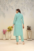 Jyoti Fashion Women's Sea Green Rinkal Cotton Plain with Side Pocket Kurtis & Sets