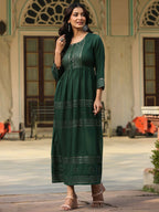 Juniper Women's Green Festive Embroiderd Flared Dress - Distacart
