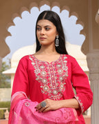 Jyoti Fashion Women's Pink Cotton Silk Hand Work with Floral Printed Kurta Set