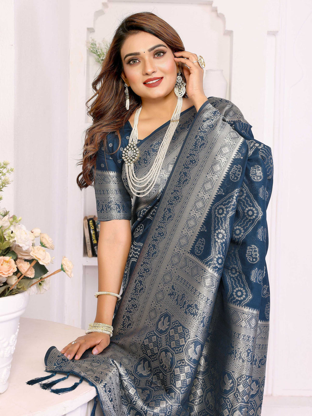 Aastha Fashion Teal Blue Georgette Silk Leheriya With Elegant Zari Weaving Saree - Distacart