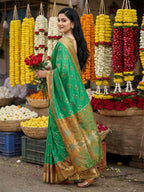 Shree Shyam Fashion Green Pochampally Silk Saree - Distacart