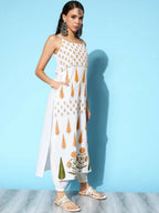 Ahalyaa Women's White Colour Pure Cotton Pigment Printed Kurta Pant Set With Dupatta - Distacart