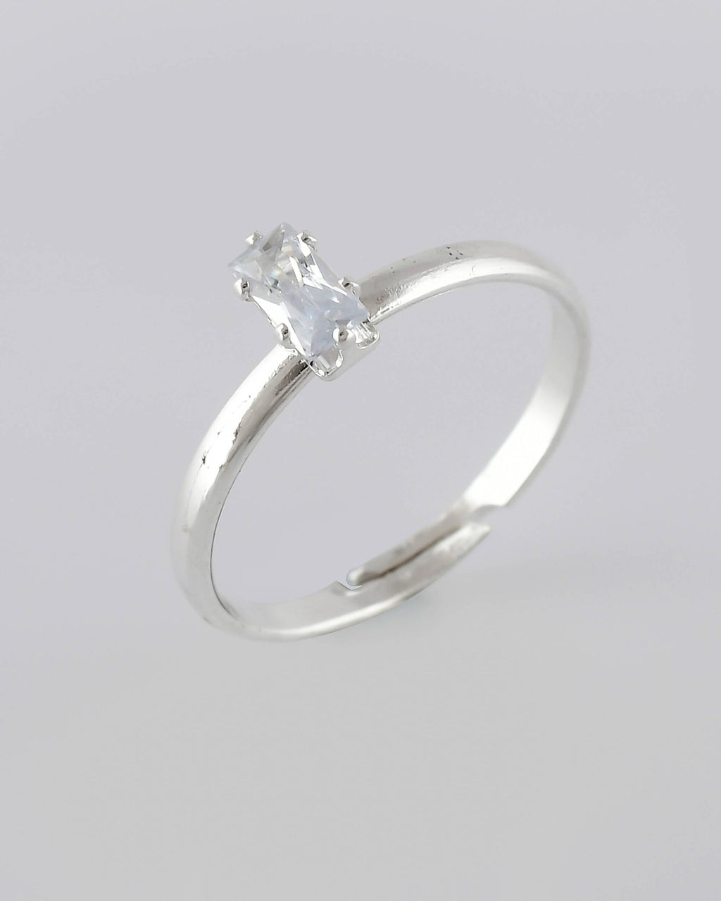 VOJ white CZ-detail Stainless Steel Cubic Zirconia Silver Plated adjustable finger Ring