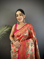 Joban Fashion Pink Floral & Paisley Motifs Soft Silk Paithani Saree - Distacart