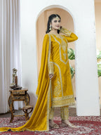 Teeya Creation Yellow Color Chinnon Silk Embroidery Work Fully Stitched Salwar Suit - Distacart