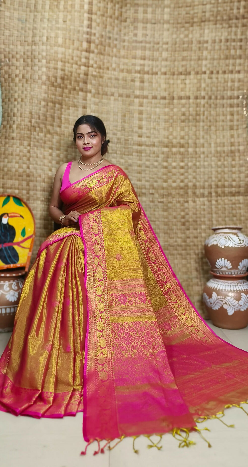 Exclusive Collection Pink Beautiful Tissue Benarasi Saree
