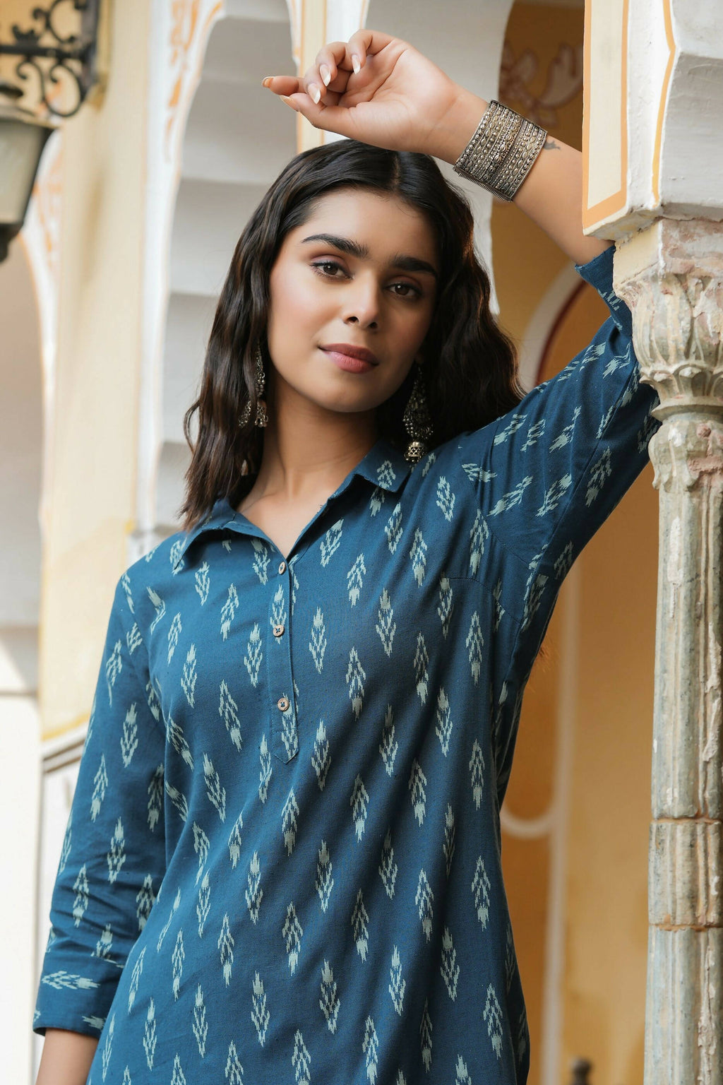 Juniper Women's Navy Cotton Flex Printed Straight Kurta - Distacart