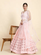 Jyoti Fashion Dreamy Baby Pink Silk Thread with Paper Mirror & Cut work Lehenga Choli with Dupatta