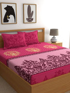 Dreamscape Pink & Beige Ethnic Motifs 144 TC Bedsheet with Pillow Covers