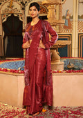 Maroon Tom Silk Plain Ready To Wear Saree With Stitched Blouse - Satiksha
