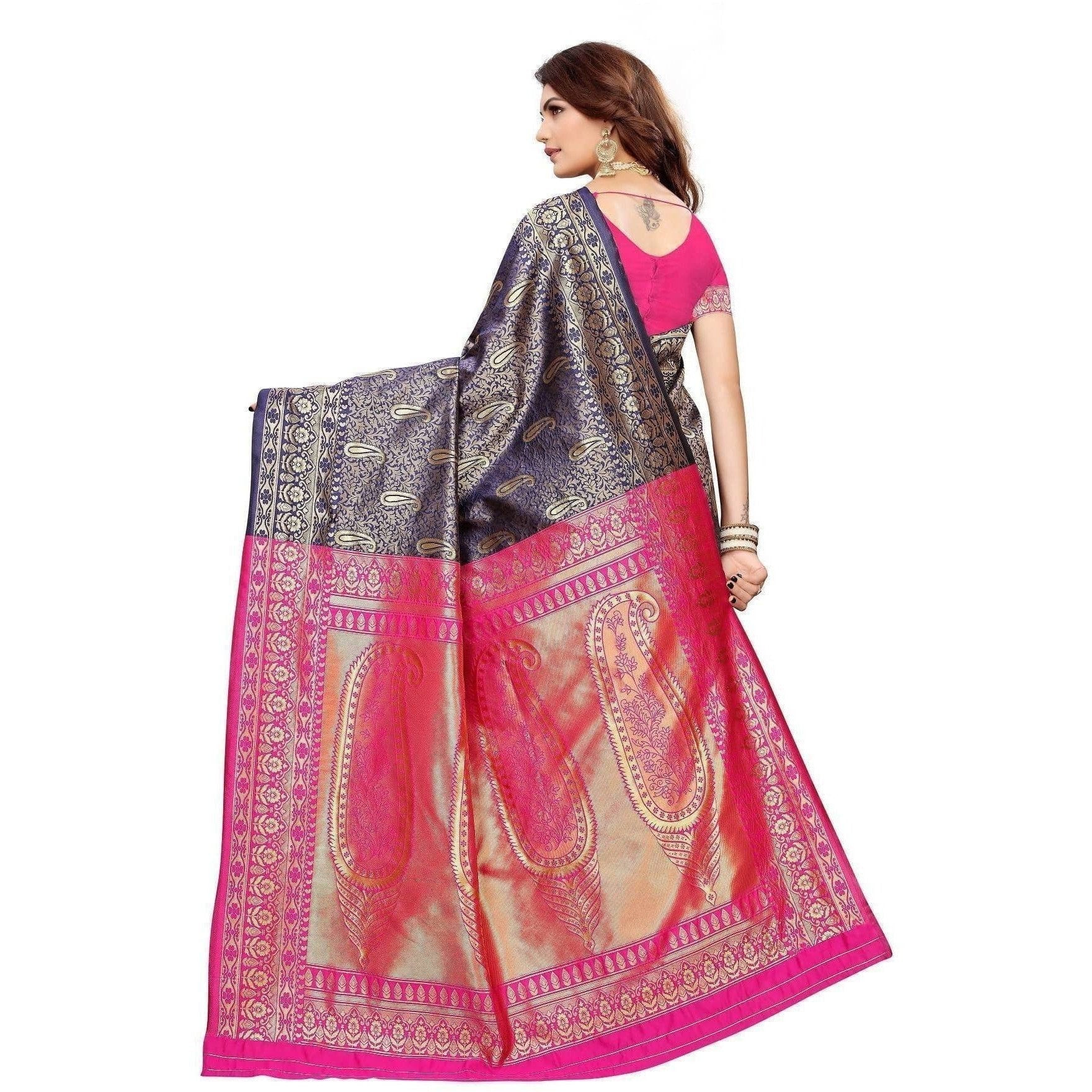 Vamika Banarasi Jaquard Blue Weaving Saree (BANARASI 02)