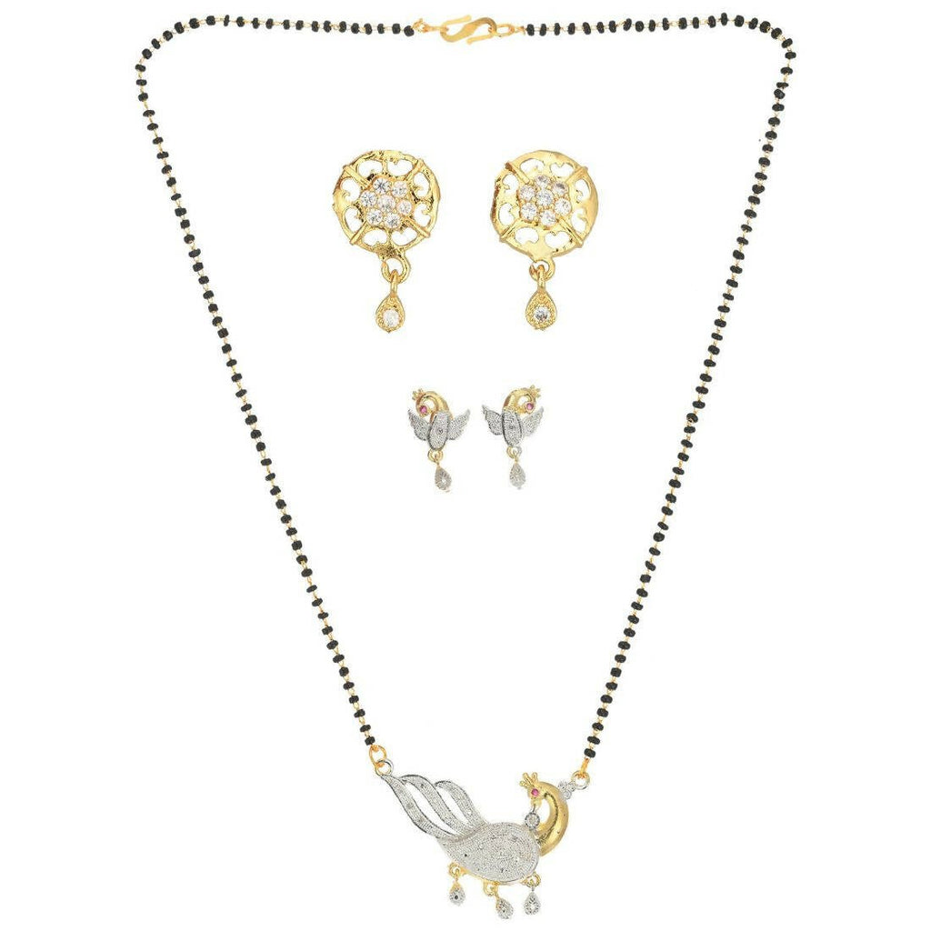 AanyaCentric Gold-Polished Mangalsutra with Pendant, 2 Pair Earrings