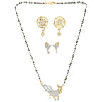 AanyaCentric Gold-Polished Mangalsutra with Pendant, 2 Pair Earrings