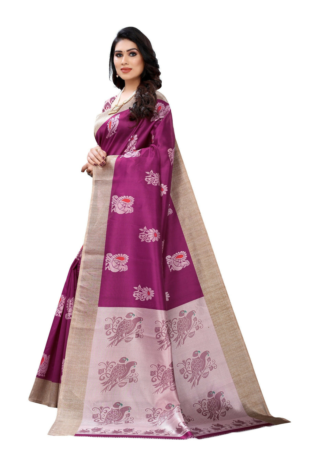 Vamika wine Printed Art Silk Saree