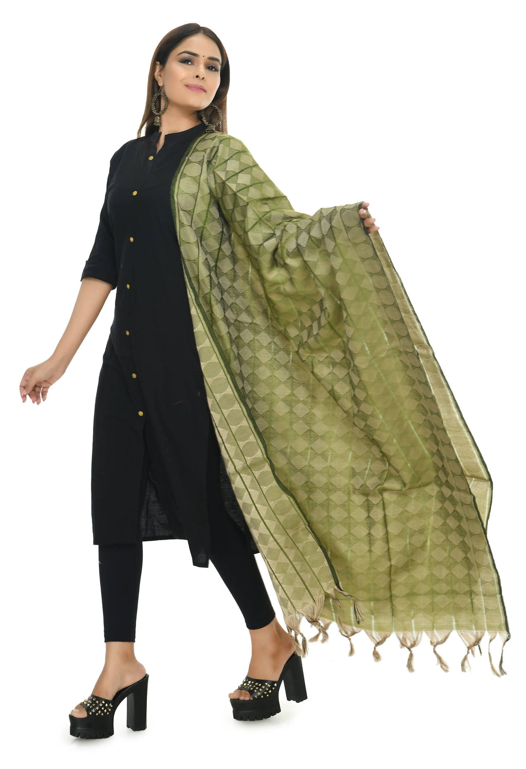 Mominos Fashion Moeza Handloom Cotton Mehendi Green Dupatta - Distacart