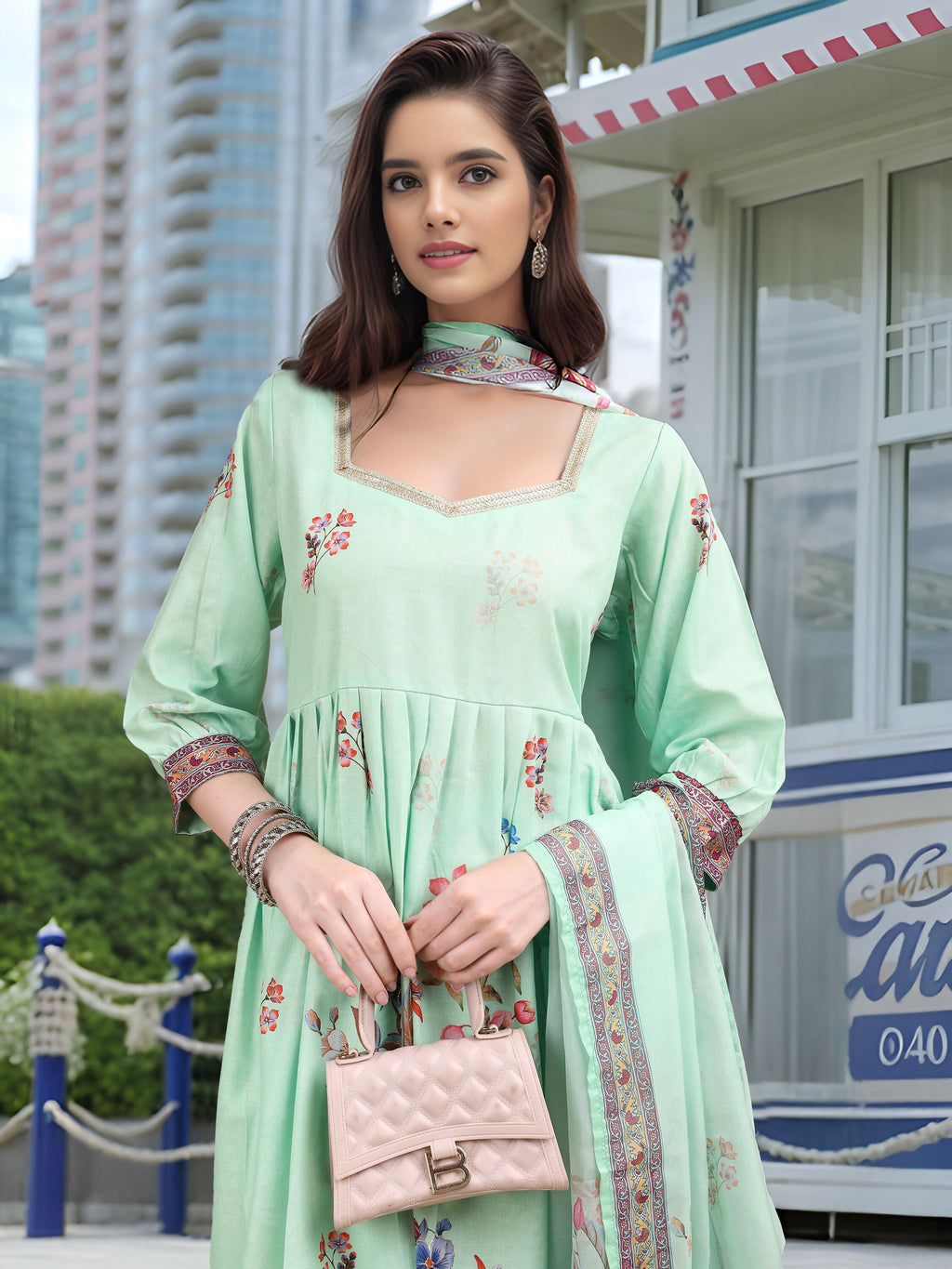 Joban Fashion Green Position Digital Print With Position Foil Kurta Set - Distacart