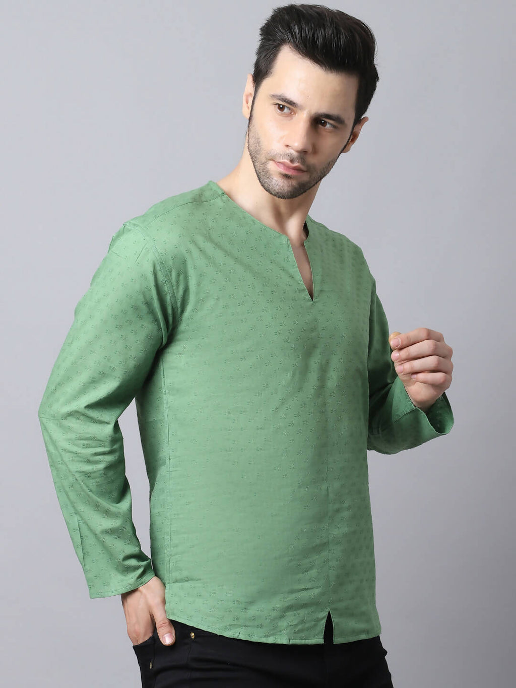 Even Apparels Green Pure Cotton Round Neck Slit Men's Kurta - Distacart