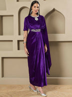 Joban Fashion Women Purple Velvet Hand Embellishment Stitched Dress - Distacart