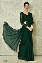 Dark Green Silk Solid Saree With Blouse Piece - Purvi