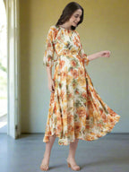 Souchii Cream Floral Chiffon Dress
