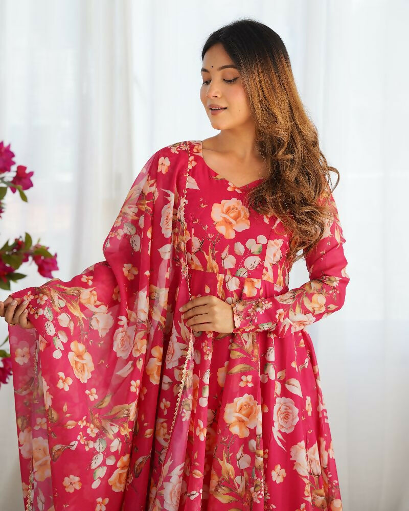 Joban Fashion Pink Kurta Set Organza Sequin Embroidery Work - Distacart