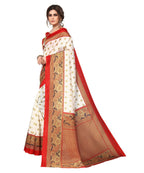 Vamika white & red Printed Art Silk Saree